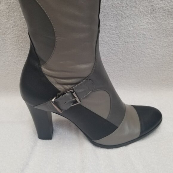 Chic Black and Gray Heeled Boots - Picture 2 of 5